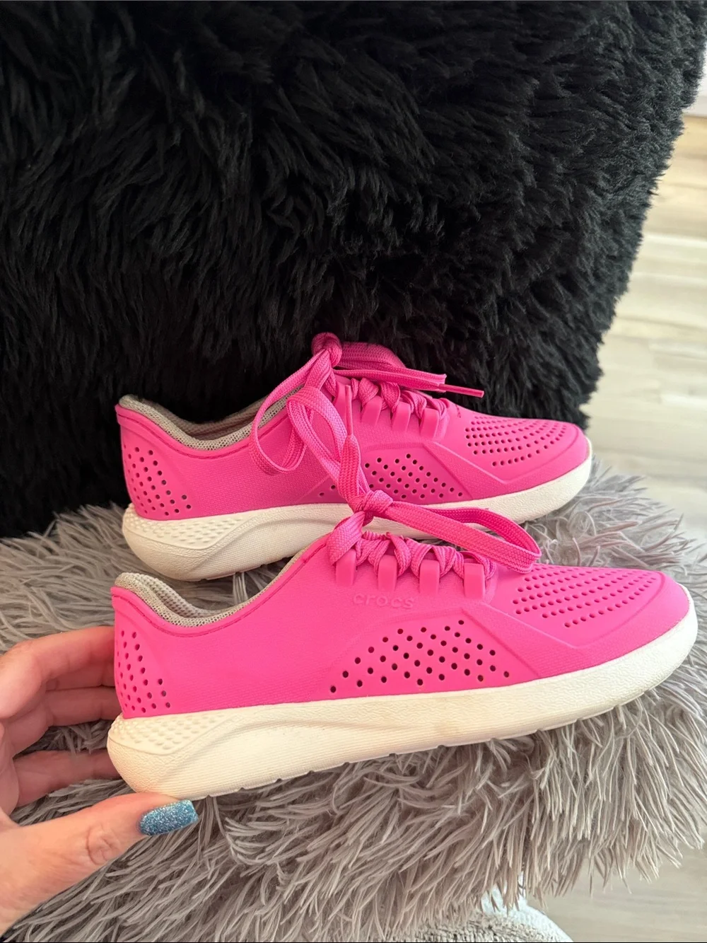 CROCS Women’s Hot Pink Perforated Lace-Up Sneakers